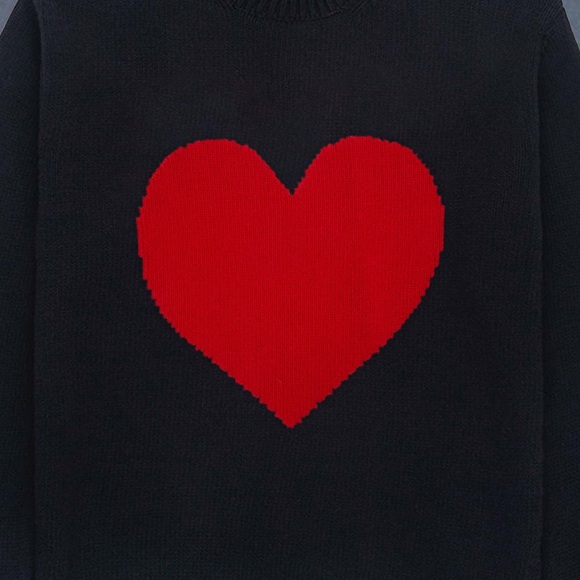 Black Knit Sweater Red Heart Design Rolled Hem No Tag Vintage Y2K Hypothesis - Picture 5 of 7